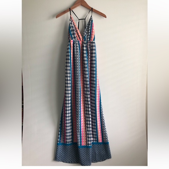 Lush Blue and Pink Patterned Maxi Dress - Picture 1 of 10